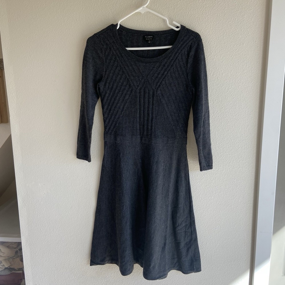 Talbot's Pure‎ Merino Wool Sweater Dress Size XS A-Line Gray 3/4 Sleeve
